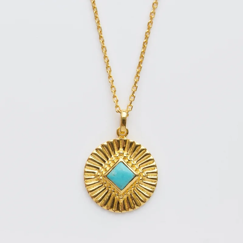 silver wave ring dainty Turquoise Sunray Coin Necklace