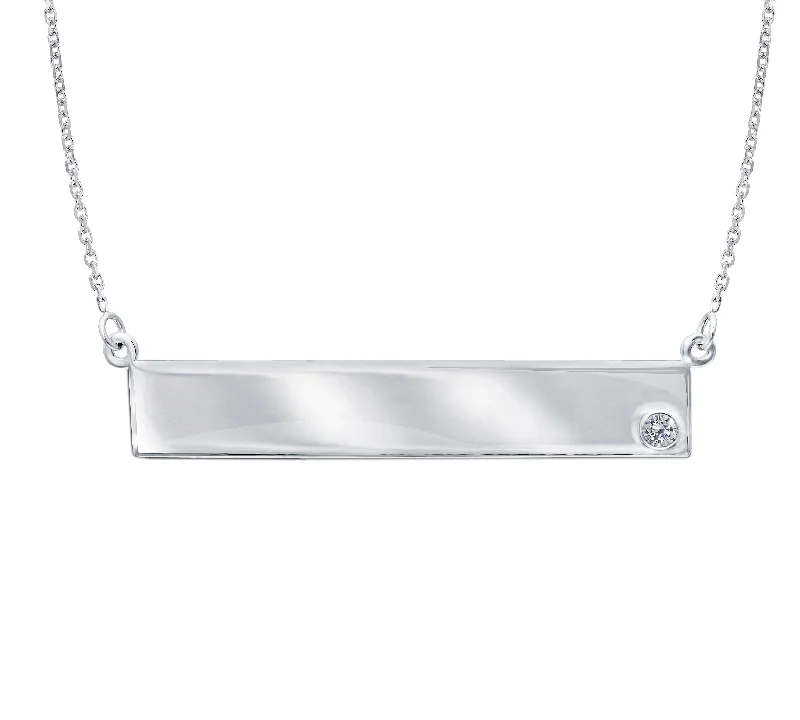 White 14K 0.02Ct R/D Diamond Engravable Bar Necklace