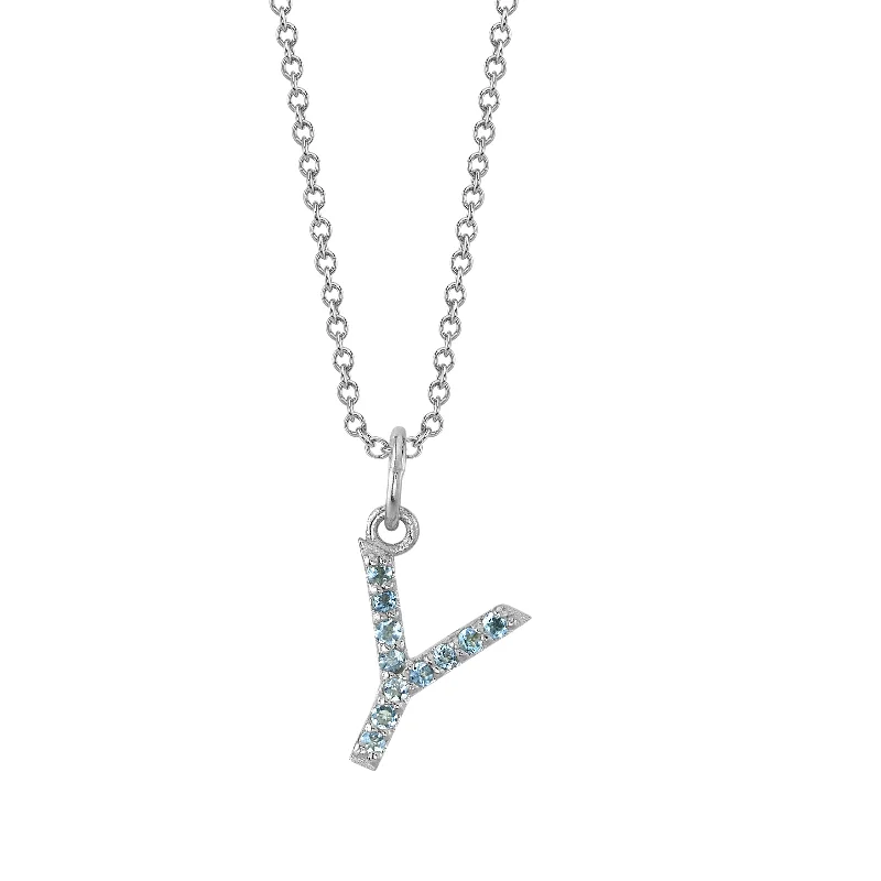 Y Initial Birthstone Charm Necklace