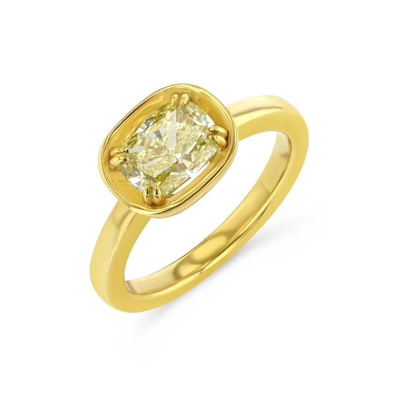 Yellow Cushion Cut Diamond Basket Setting Ring