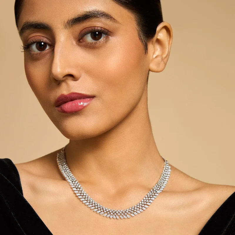 statement silver feather earrings Zircon Necklace 169795