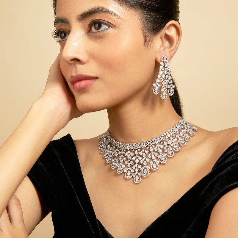 vintage-style floral brooch Zircon Necklace 172463