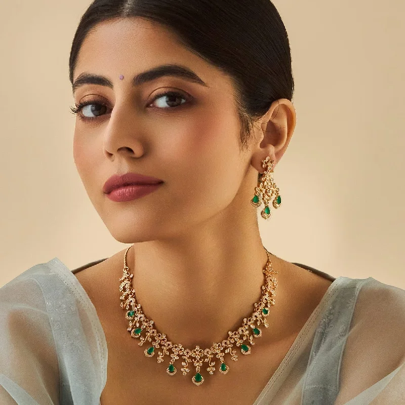 boho gold leaf ring Zircon Necklace 173217